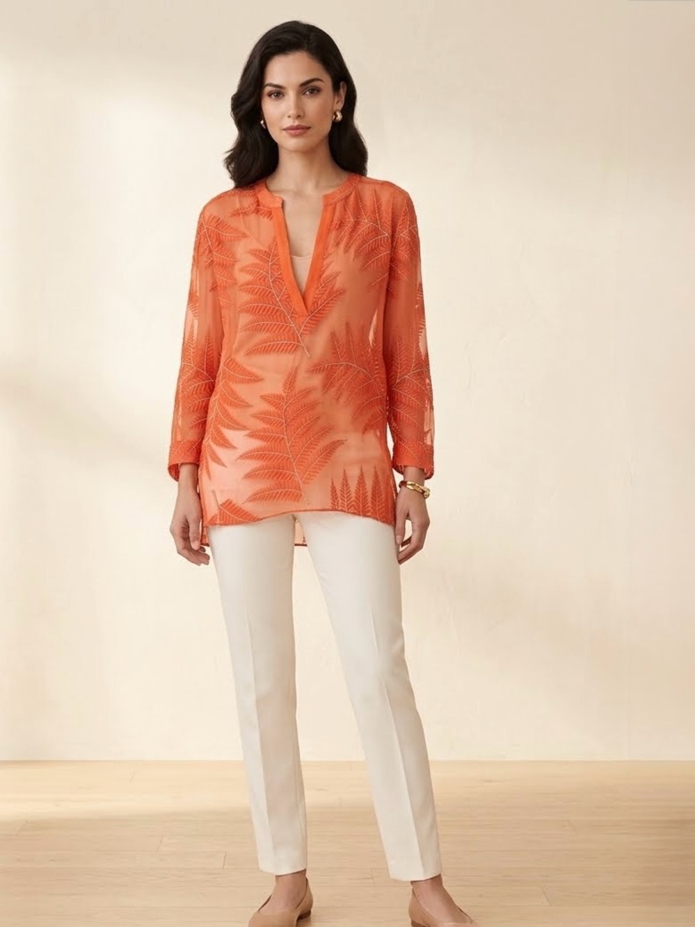 Alice + Olivia Women's 100% Silk Pullover Tunic Blouse, Coral Orange, Size XS/TP